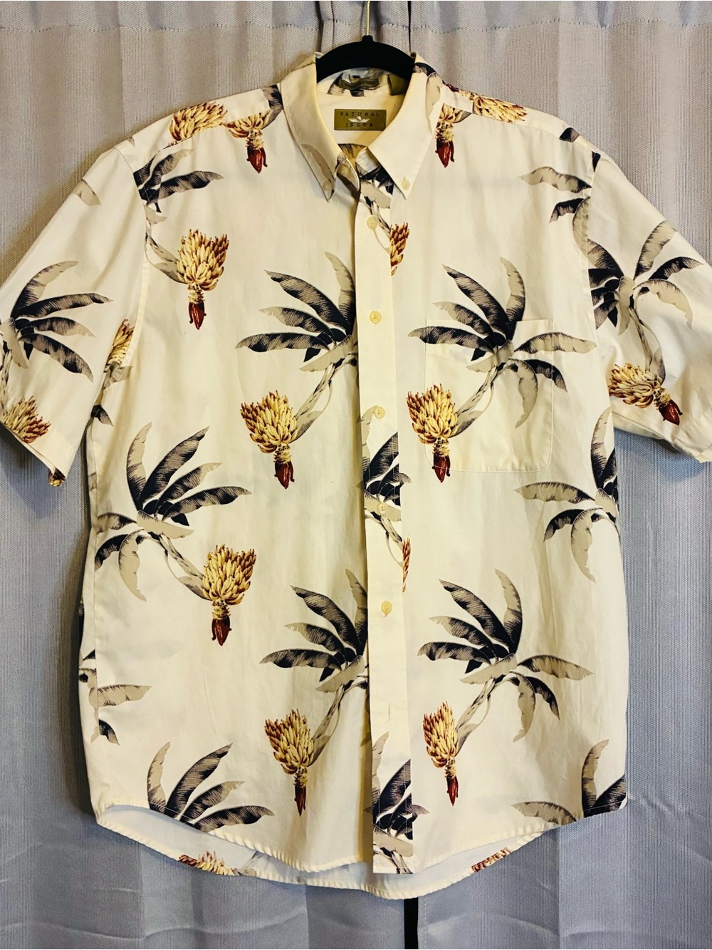 Men's Tropical Short-Sleeve Shirt in Cream with Palm Print